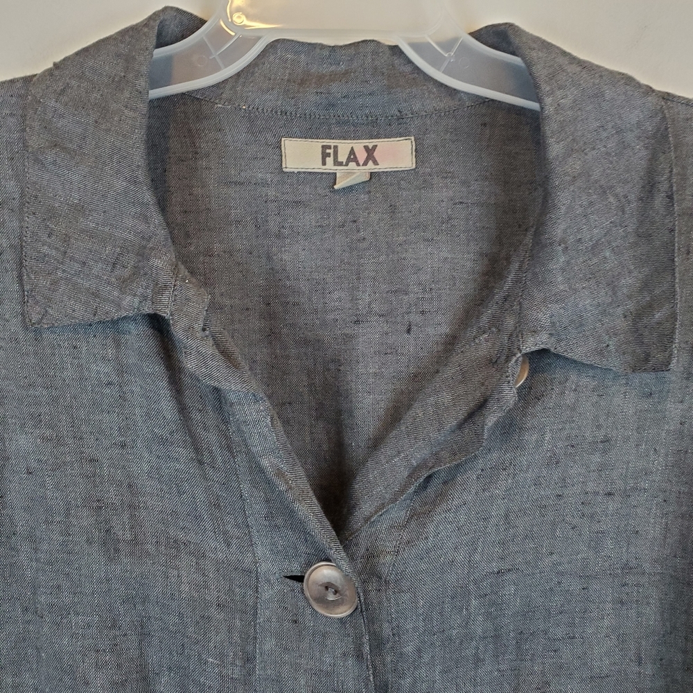 FLAX Gray 100% Linen Button Down Blouse Top Size Small Womens - Picture 3 of 10